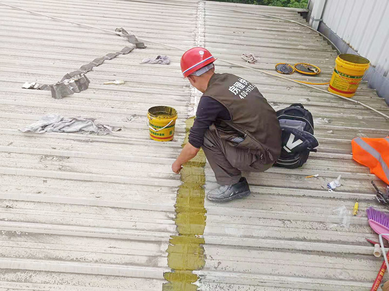 工廠屋頂漏水修補案例:首先要搞明白漏水的原因或地方。一般穿透是屋頂漏水的主要原因，比如混凝土出現(xiàn)裂縫、金屬屋頂出現(xiàn)銹孔等，大家可以根據(jù)屋內(nèi)的水質(zhì)、黑痕或者是霉菌進行確定。如果漏水的點比較小，或者是裂縫比較短，可以采取區(qū)域性修補，如果漏水地方比較大、屋頂?shù)牧芽p比較多，可以采取整屋修補。 屋頂表面清潔處理的工具至少包括掃帚，簸箕，一個或多個刮刀。要仔細清除任何一個可以影響到防水效果的雜物，對混凝土裂縫我們可以進行擴增，然后使用工具將裂縫中的污泥清除干凈。 對屋頂進行防水處理: 1、基層潤濕：涂刷之前，若基層較干燥，需在基層灑水潤濕，以確保涂膜附著強度； 2、大面施工：按照防水涂刷范圍，做第一遍涂膜施工，由墻面涂刷至地面； 3、涂刷厚度：第一遍涂膜不要涂刷過厚，涂膜厚度在0.5mm左右即可； 4、涂刷后處理：涂膜完成后確保防水施工部位空氣流通，做好防雨措施，并在門口設(shè)立警示牌，避免涂膜固化前防水涂層遭到破壞。在操作完成后一定要進行仔細的檢測，尤其墻縫、拐角以及容易積水的地方。